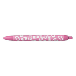 Mahjong tegels wit op roze zwarte inkt pen