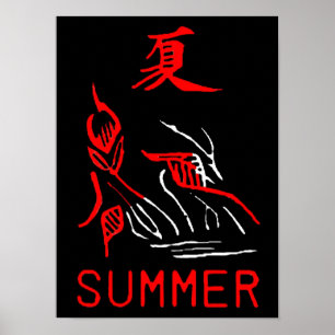 Mahjong Tile, zomer, op zwarte achtergrond Poster