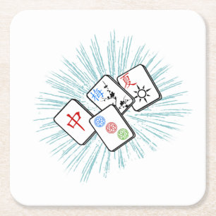 Mahjong Tiles Blue Vierkante Kartonnen Onderzetter