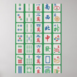 Mahjong Tiles over Green Poster
