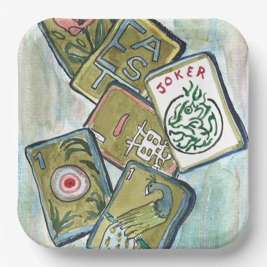 Mahjong Tiles Papieren Bordje (Voorkant)