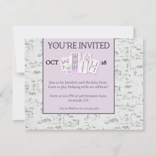 Mahjong Uitnodiging met Tegels en Toile (Voorkant)