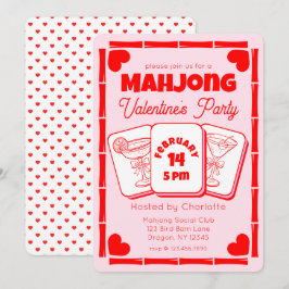 Mahjong Valentine's Pink Party Invitation Kaart