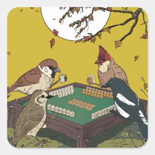 Mahjong vogels spel spelen vierkante sticker