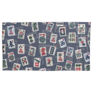 MahJongg-tegels ontwerpen donkerblauw Kussensloop