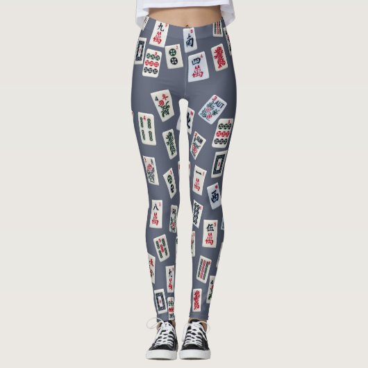 MahJongg-tegels ontwerpen donkerblauw Leggings (Voorkant)