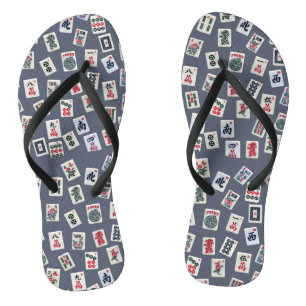 MahJongg-tegels ontwerpen donkerblauw Teenslippers