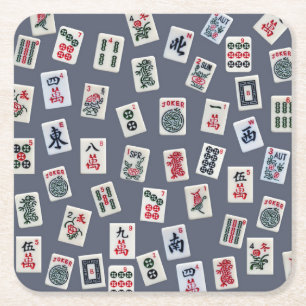 MahJongg-tegels ontwerpen donkerblauw Vierkante Kartonnen Onderzetter