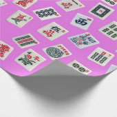MahJongg-tegels ontwerpen op roze Cadeaupapier (Hoek)