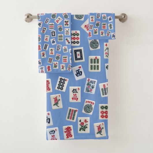 MahJongg tegels (symbolen) op blauw Bad Handdoek (Insitu)