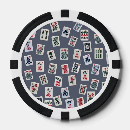 MahJongg tiles design on dark blue Poker Chips (Voorkant)