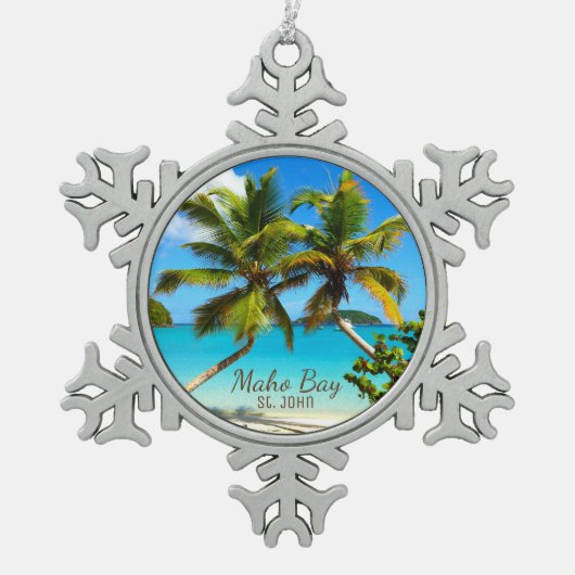Maho Bay Beach St. John Pewter Snowflake Ornament (Voorkant)