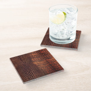 Mahogany Alligator Klassiek Reptielenleer (Faux) Glazen Onderzetter