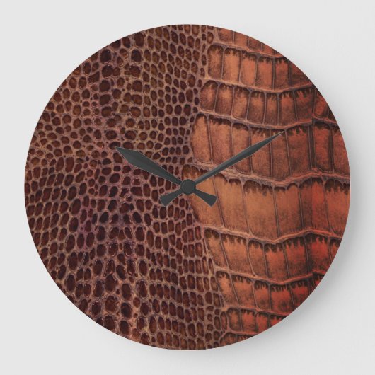 Mahogany Alligator Klassiek Reptielenleer (Faux) Grote Klok (Voorkant)