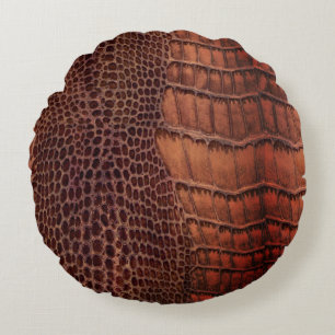 Mahogany Alligator Klassiek Reptielenleer (Faux) Rond Kussen
