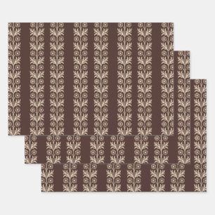 Mahogany Arts and Crafts Floral Stripe Inpakpapier Vel