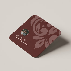 Mahogany Red Classic Minimal Damask Fotobruiloft Vierkante Kartonnen Onderzetter