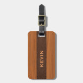 Mahogany Wood And Brown Leather Texture Monogram Bagagelabel (Voorkant verticaal)