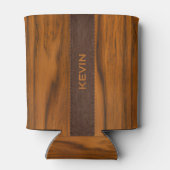 Mahoniehout en lederen textuur monogram blikjeskoeler (Achterkant)