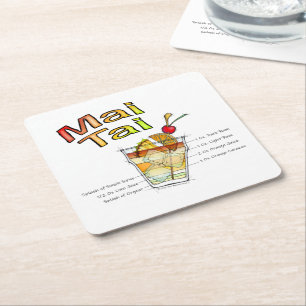 MAI TAI COCKTAIL RECEPT KUNST VIERKANTE KARTONNEN ONDERZETTER