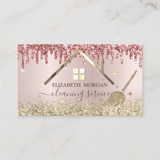 Maid Cleaning House Dak Goud Glitter Drips Visitekaartje (Voorkant)