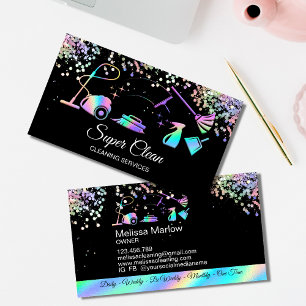 Maid Cleaning House Holographic Sparking Business Visitekaartje