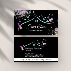 Maid Cleaning House Holographic Sparking Visitekaartje
