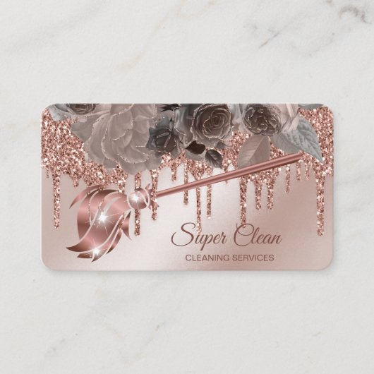 Maid Cleaning House Mousserend roos Gold Business Visitekaartje (Voorkant)