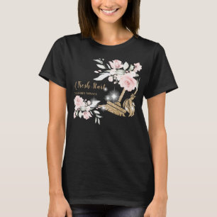 Maid Cleaning House Sparging Gold Floral Business T-shirt