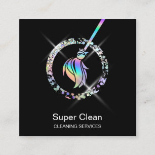 Maid Cleaning House Sparging Holografen Broom Squa Vierkante Visitekaartje