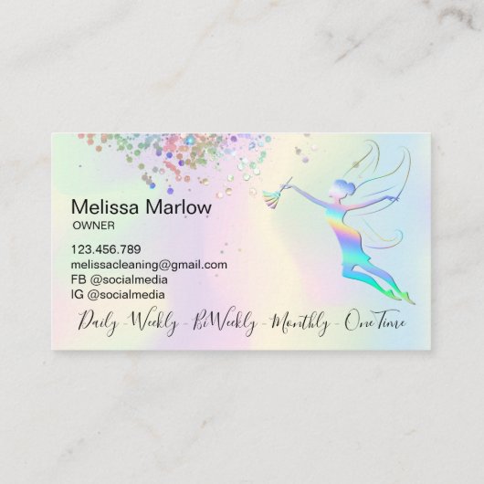 Maid Cleaning House Sparking Hologray Fairy Visitekaartje (Achterkant)
