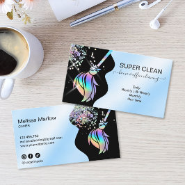 Maid Cleaning House Sparkling Holograph Business C Visitekaartje