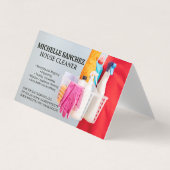 Maid Holding Mand van Schoonmaakmiddelen Visitekaartjes (Voorkant)