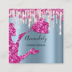 Maid House Cleaning Services Logo Silver Pink Blue Vierkante Visitekaartje
