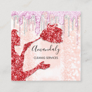 Maid House Cleaning Services Logo Silver Pink Red Vierkante Visitekaartje