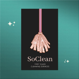 Maid House Cleaning Services Roos Gold Glitter Mop Visitekaartje
