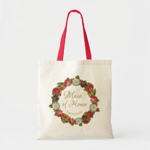Maid of Honor Autumn Floral Elegant Wedding Tote Bag