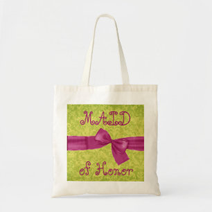 Maid of Honor Bag - Pink and Limoen Bow and Damask Tote Bag