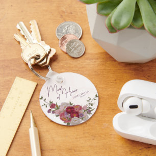 Maid of Honor Bourgondië Bos Bloemen Bruiloft Gift Sleutelhanger