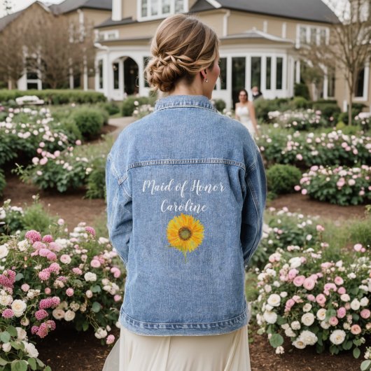 Maid of Honor Bruidsmeisje Zonnebloem Bloem Bruilo Denim Jacket (Huwelijk Achterkant)