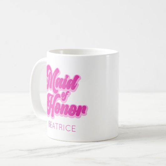 Maid of Honor Bubblegum Pink Retro Aangepaste naam Koffiemok (Voorkant links)
