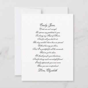Maid of Honor Dank je Script-geheugenkaart