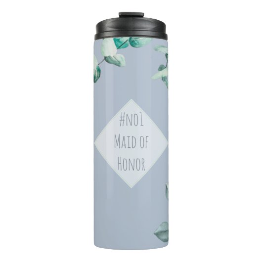 Maid of Honor Dusty Blue Eucalyptus Personalized Thermosbeker (Voorkant)
