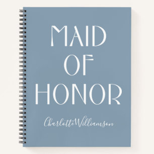 Maid of Honor Dusty Blue Typography Name Wedding Notitieboek