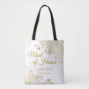 Maid of Honor Elegant Wedding Canvas tas Gold Whit