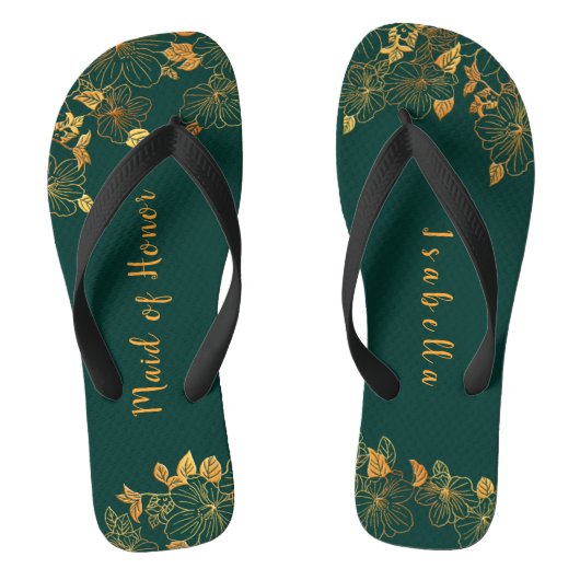 Maid of Honor Emerald Green & Gold Foliage Teenslippers (Voetbed)