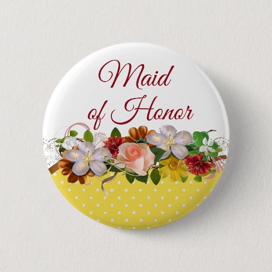 Maid of Honor Floral Bouquet Wedding Button (Voorkant)