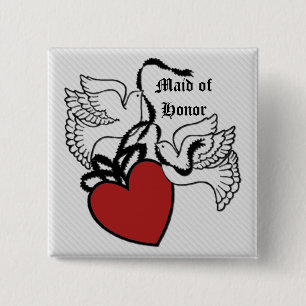 Maid of Honor Heart Doves Button