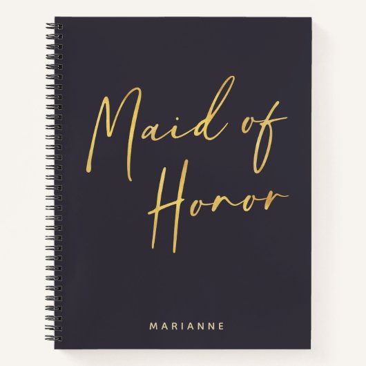 Maid of Honor Minimalist Gold Navy Personalized Notitieboek (Voorkant)