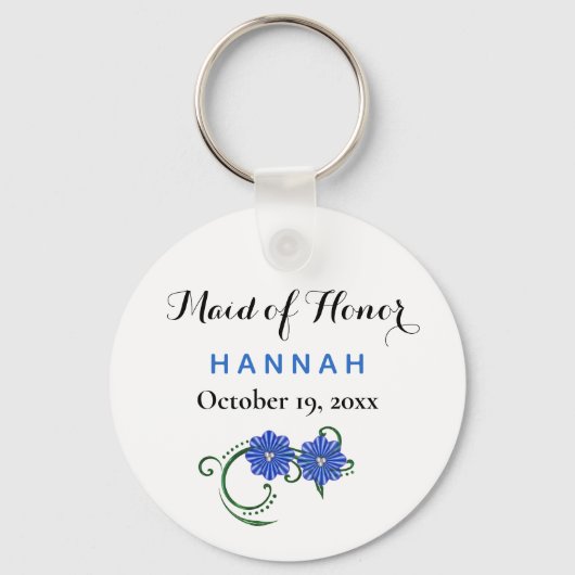 Maid of Honor Modern Typography Blue Wedding Sleutelhanger (Voorkant)